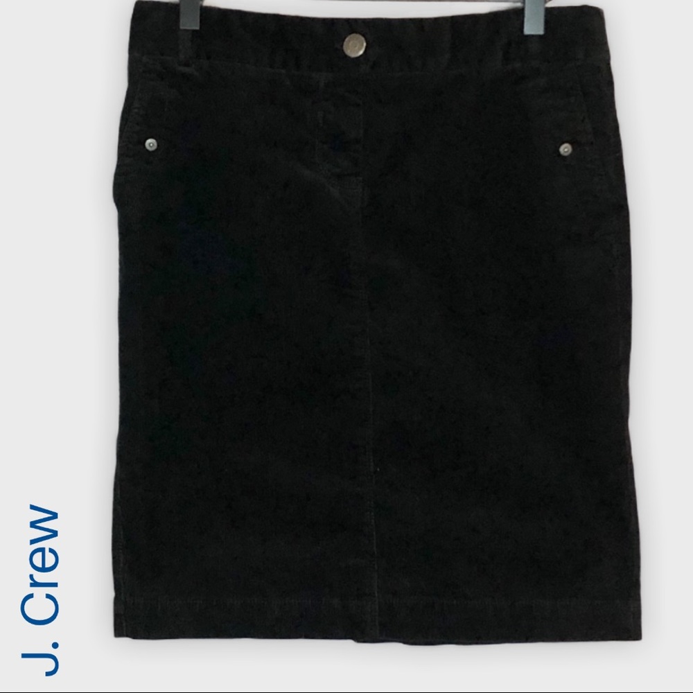 J Crew black stretch corduroy pencil skirt